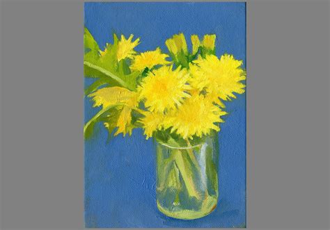 Original Oil Painting Of Dandelions Yellow Green Blue Etsy