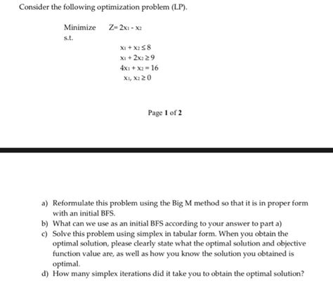 Solved Consider The Following Optimization Problem Lp Chegg