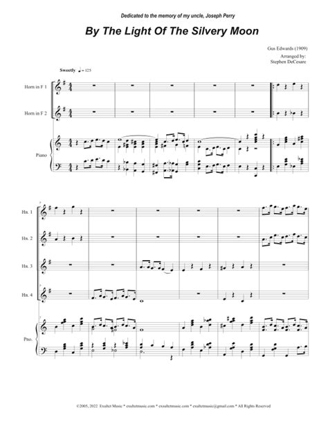 By The Light Of The Silvery Moon French Horn Quartet And Piano Arr Stephen Decesare By