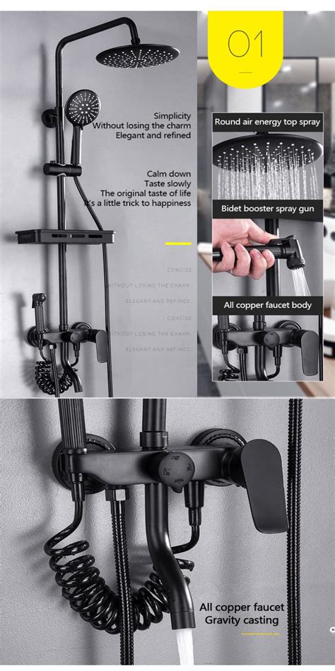 Stainless Steel In Hot And Cold Square Matte Black Shower Set With Faucet Bidet Brass