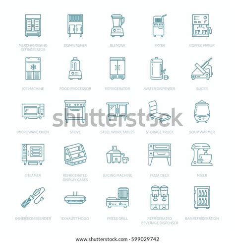 Restaurant Professional Equipment Line Icons Kitchen Stock Vector