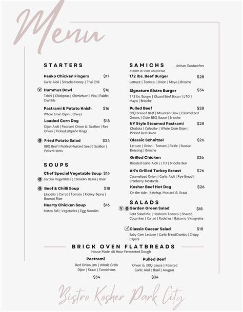 Bistro Kosher Deli Menu Fine Kosher Dining Park City Kosher Vacation