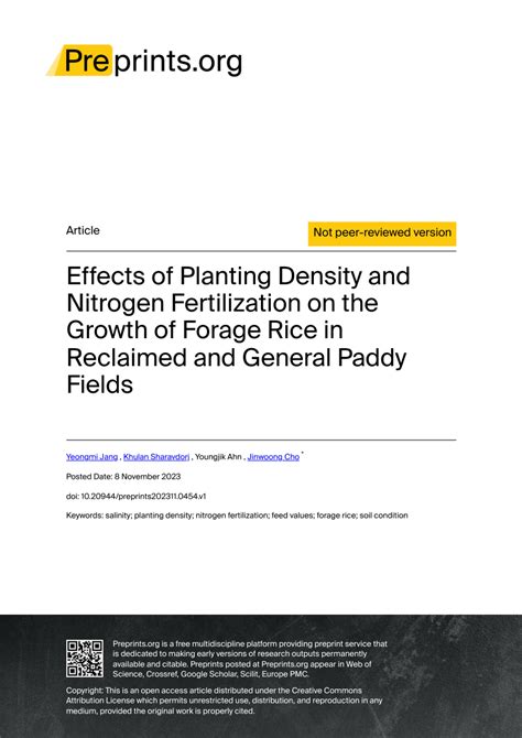 PDF Effects Of Planting Density And Nitrogen Fertilization On The