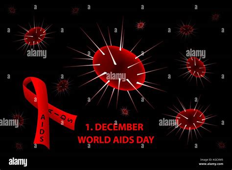 El 1 De Diciembre Día Mundial Del Sida Cinta Roja Virus Vector