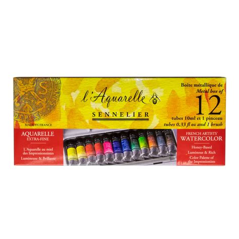 Sennelier Watercolor Metal Box 12 Tube Set Arts Crafts And Sewing