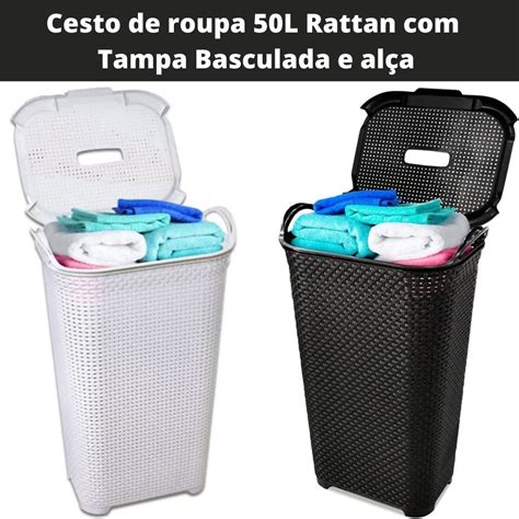 Cesto De Roupa L Rattan Tampa E Al A Basculada Lts Shopee Brasil