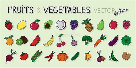 Big Set Of Vector Fruit Berry And Vegetable Stickers Collection Of