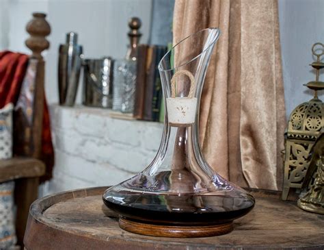 750ml Hand Blown Wine Decanter W Pull Cork And Wood Stand Etsy