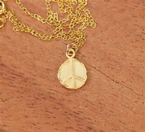 Gold peace sign necklace - circle necklace - stamped disc necklace - simple necklace