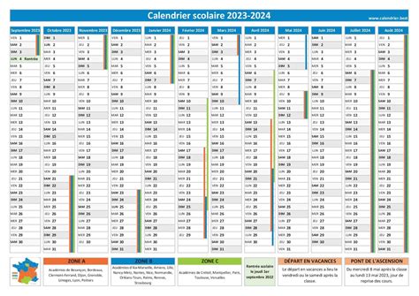 Calendrier scolaire 2023 2024 à consulter télécharger et imprimer en pdf