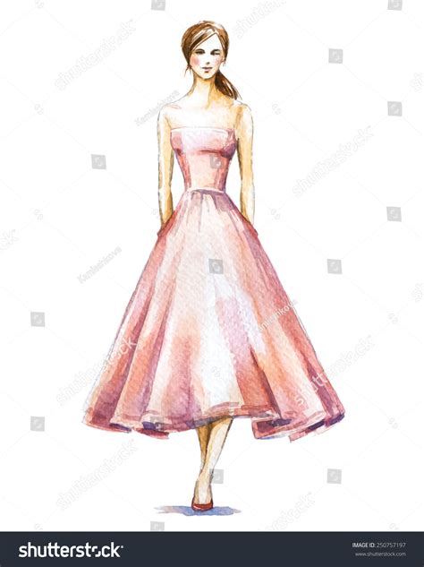 Watercolor Fashion Illustration Girl Dress Vector Stock Vector (Royalty ...