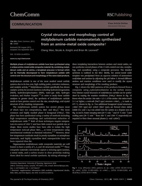 Pdf Crystal Structure And Morphology Control Of Molybdenum Carbide