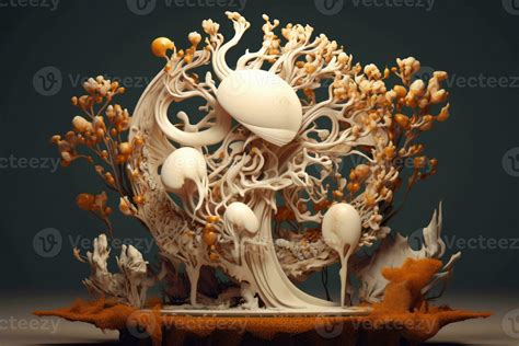 3D Render Surreal Abstract Nature and Geometry Fusion Sculpture ...