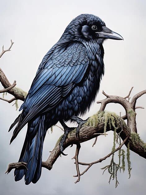 Premium AI Image | a drawing of a crow on a branch