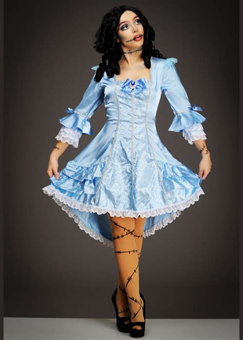 Womens Halloween Gothic Blue Victorian Doll Costume