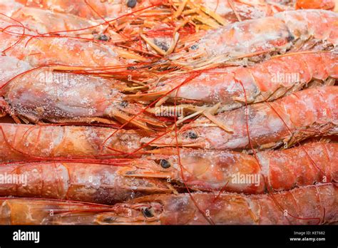 Fresh Raw Frozen Langoustines As A Background Stock Photo Alamy