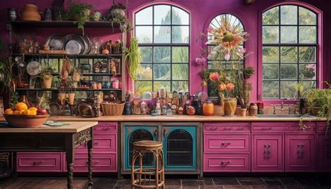 Premium Ai Image Witchy Distressed Hot Pink Cabinets In A Victorianboho Kitchen