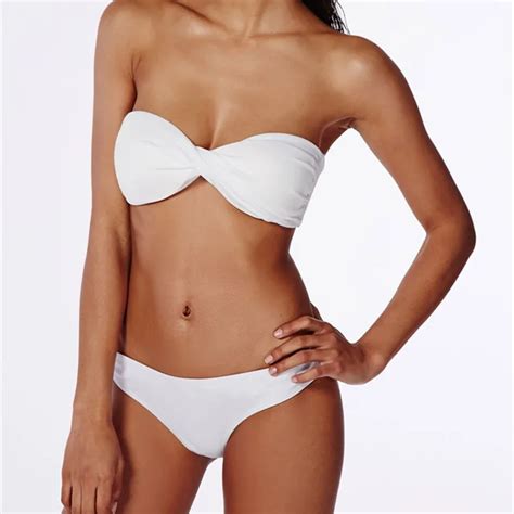 Sexy Beach Bandeau Swimsuit Strapless Bikini Set Solid Bathing