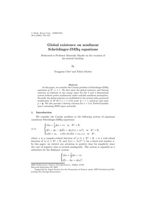 Pdf Global Existence On Nonlinear Schrödinger Imbq Equations