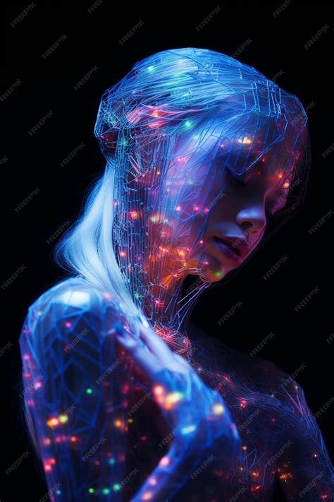 Premium Photo Futuristic Cyber Woman With Glowing Neon Body Art On