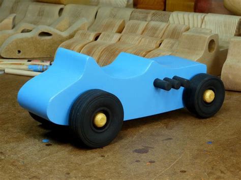 Handmade Wood Toy Car T Bucket Hot Rod Race Car Dragster Baby Blue Street Rod