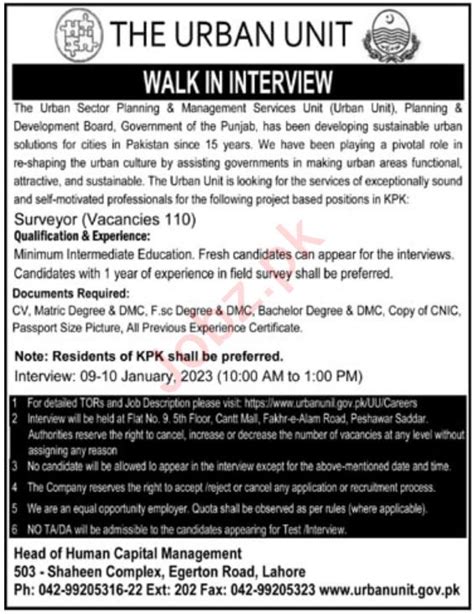 Walk In Interviews For Jobs At The Urban Unit 2024 Job Advertisement