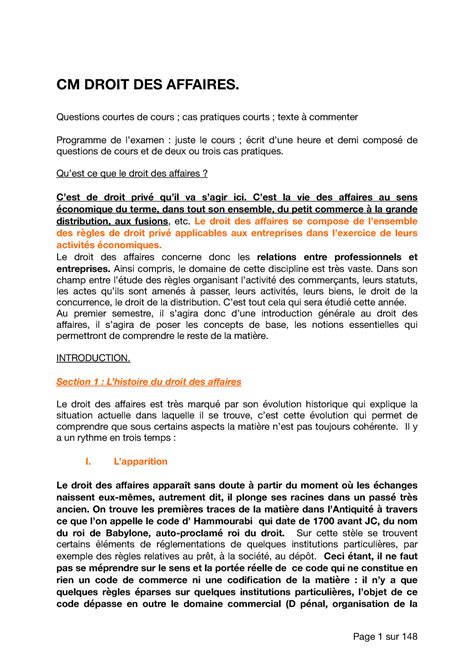 Cm Droit Des Affaires Cm Droit Des Affaires Questions Courtes De