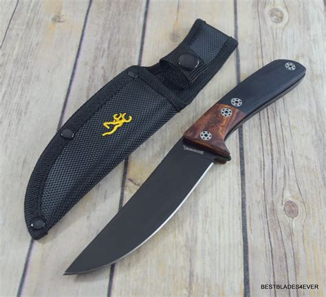 Browning Wood Handle Fixed Blade Skinning Hunting Knife With Sheath