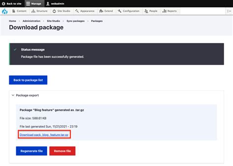 Individual Package Export Acquia Cohesion Docs