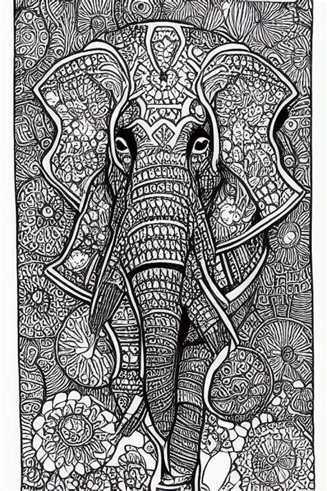 Coloring Page Elephant Black And White Detailed Creative Fabrica