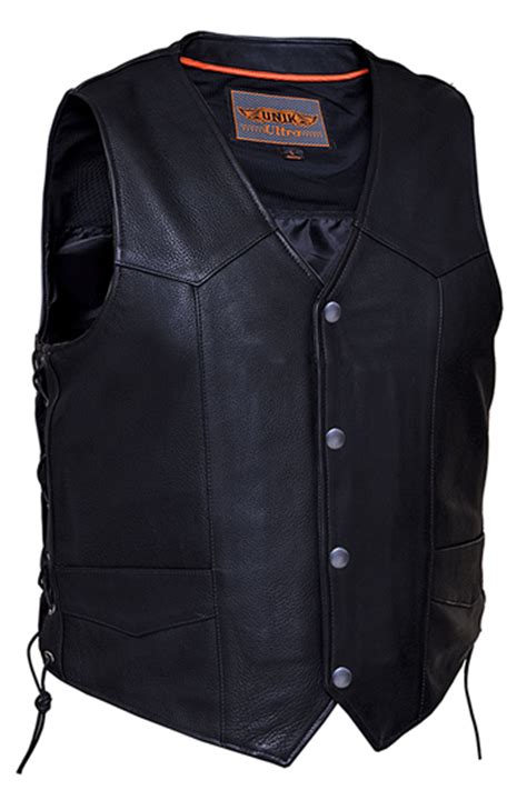 V Mens Premium Naked Leather Motorcycle Vest With Side Laces Leather
