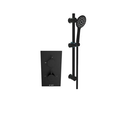 Kartell Nero Round Black Thermostatic Shower With Adjustable Slide Rail