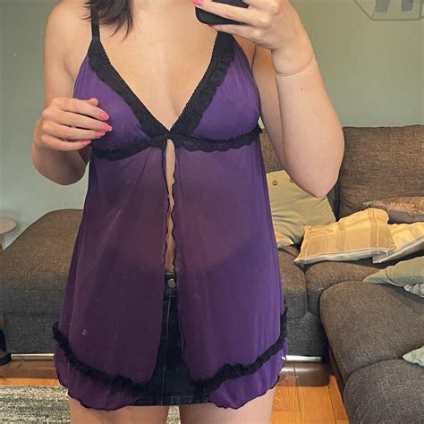 Purple Sheer Mesh Lingerie Top With Black Lace Depop