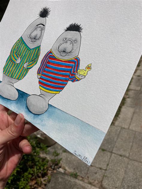 Bert and Ernie manatee original painting, Sesame Street manatee art ...