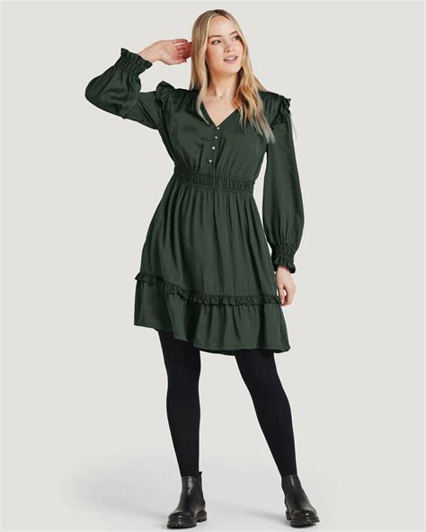 Forest Green Florna Tencel Shirred Dress Woolovers Us