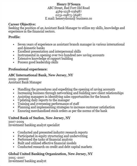 Assistant Bank Manager Resume Sample