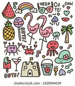 Set Cute Summer Icons Bikini Flip Stock Vector Royalty Free Shutterstock