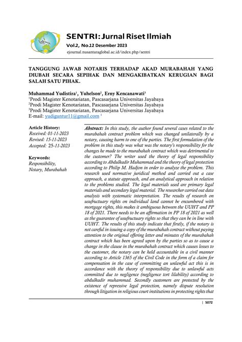 PDF TANGGUNG JAWAB NOTARIS TERHADAP AKAD MURABAHAH YANG DIUBAH SECARA