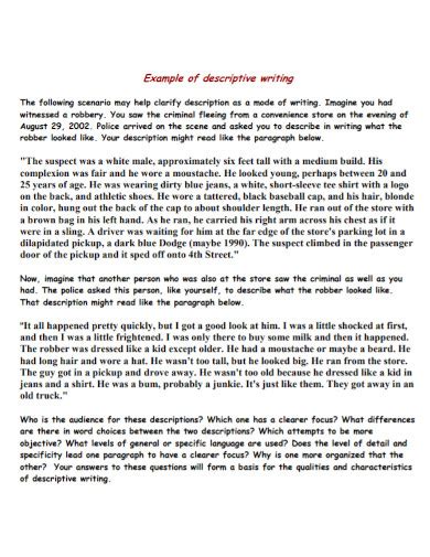 Descriptive Writing - 29+ Examples, Format, Pdf