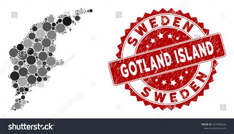 Mosaic Gotland Island Map And Circle Stamp Flat Royalty Free Stock