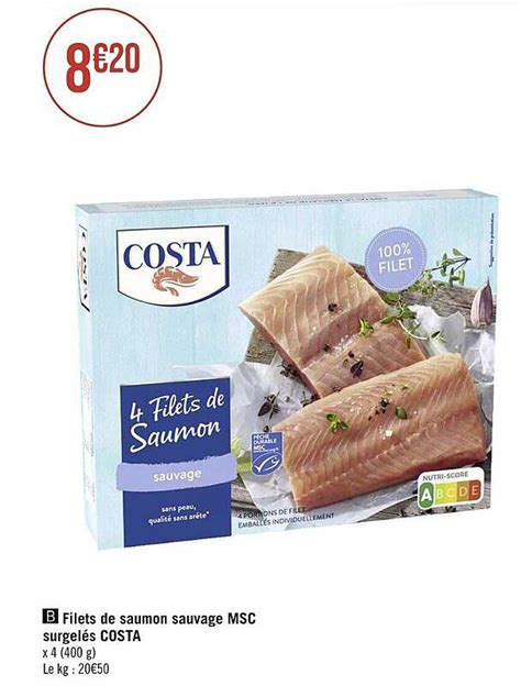 Promo Filets De Saumon Sauvage Msc Surgelés Costa chez Géant