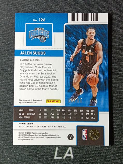 LA拍卖21 22 Panini Contenders Optic Jalen Suggs 球票折射 新秀RC 杰伦 萨格斯 魔术队 超级