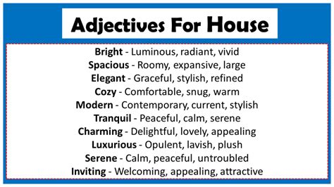 Adjectives For House Descriptive Words For House Vocabulary Point