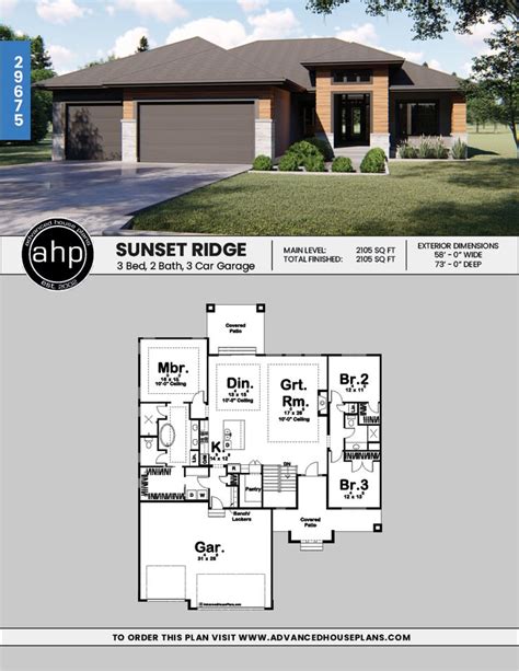 1 Story Modern Style House Plan | Sunset Ridge | Modern style house ...