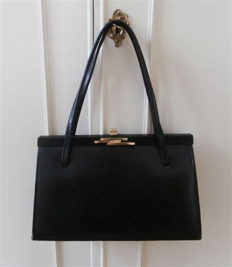 Vintage S Small Black Leather Kelly Ladylike Hand Bag Handbag By