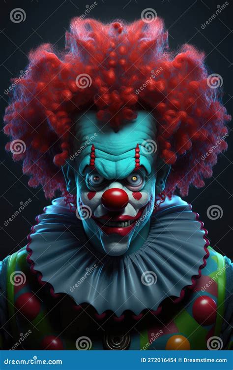 Close Up Of Scary Clown Smiling In Red Wig Created Using Generative Ai