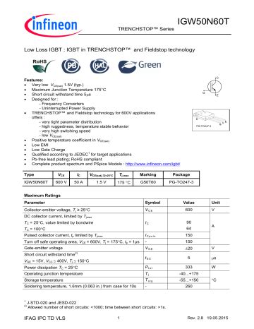 Infineon Igw N T Igbt Discrete Data Sheet Manualzz