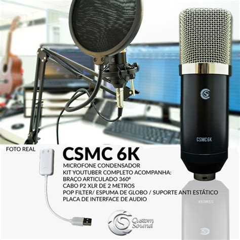 Kit Microfone Profissional Condensador Csms 6k Custom Sound No Shoptime