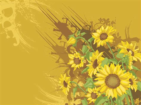 Sunflowers Design Powerpoint Templates Brown Flowers Green Orange