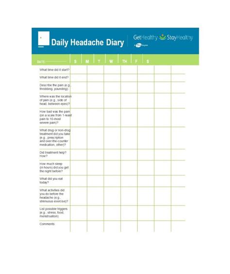 Free Printable Printable Migraine Diary Worksheets Track The Frequency ...